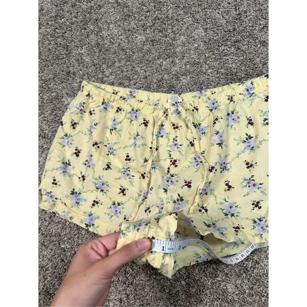 vintage y2k american eagle pj loungewear shorts yellow floral cotton S coquette